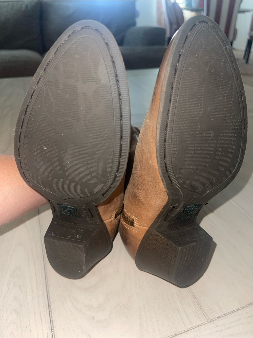 Ariat Tan Leather Western Zip Ankle Boots - Picture 6 of 7